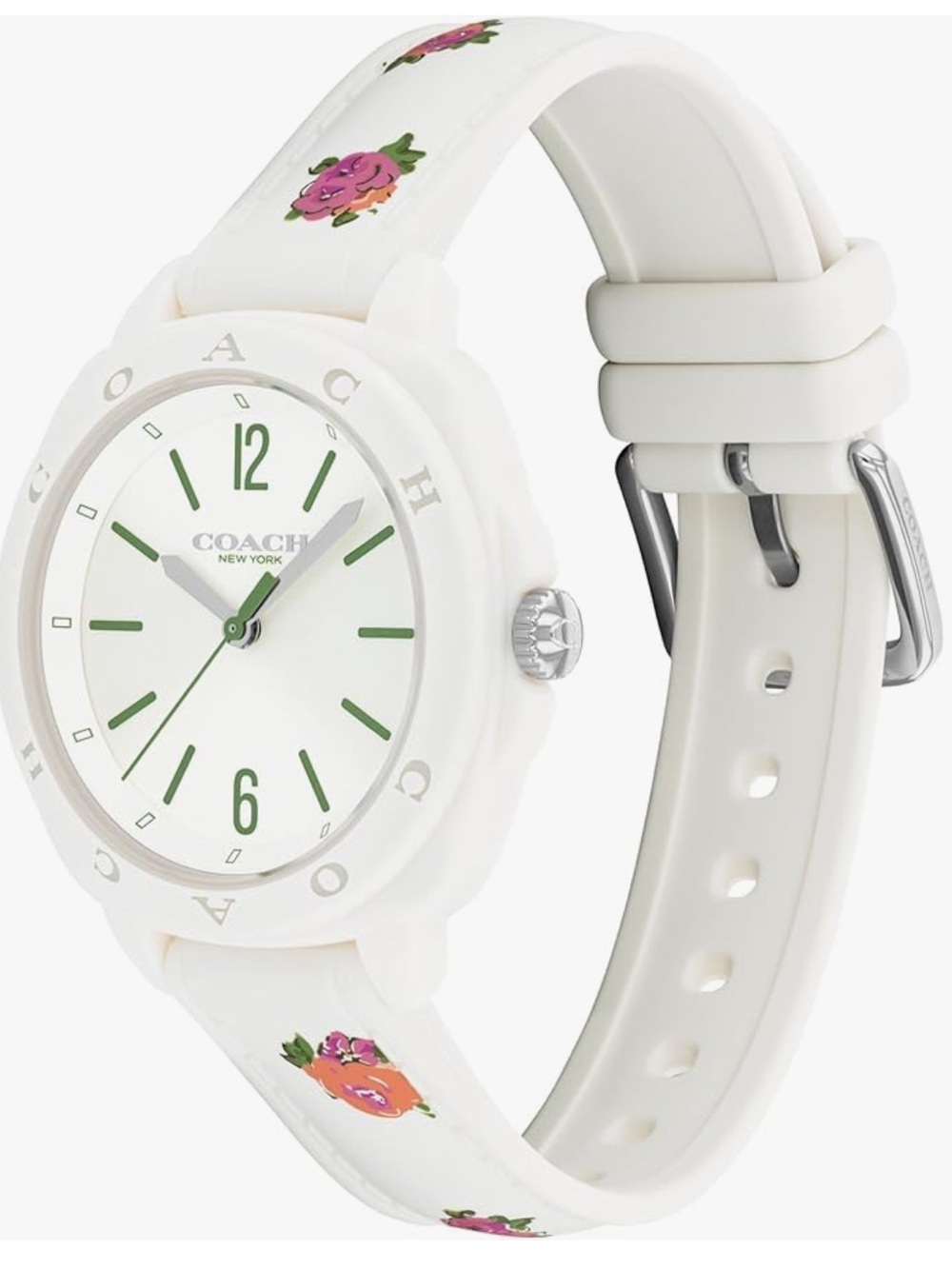 Luxury!! Coach White Silicone Watch with Green Dial Accents